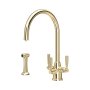 Perrin & Rowe Langbourn Sink Mixer with Filtration and Rinse (Three Lever) - Gold
