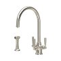 Perrin & Rowe Langbourn Sink Mixer with Filtration and Rinse (Three Lever) - Nickel