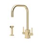 Perrin & Rowe Juliet Square Monobloc Sink Mixer with Rinse - Gold