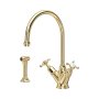 Perrin & Rowe Phoenician Monobloc Sink Mixer with Rinse (Crosstop) - Polished Brass