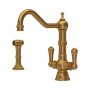Perrin & Rowe Provence Monobloc Sink Mixer with Rinse (Dual Lever) - Aged Brass
