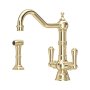 Perrin & Rowe Provence Monobloc Sink Mixer with Rinse (Dual Lever) - Gold
