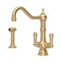 Perrin & Rowe Provence Monobloc Sink Mixer with Rinse (Dual Lever) - Satin Brass