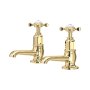 Perrin & Rowe Traditional Pair of Basin Pillar Taps (Crosstop Handles) - Polished Brass