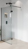 Purity Collection 900mm Matt Black Wetroom Panel with 350mm Deflector Panel