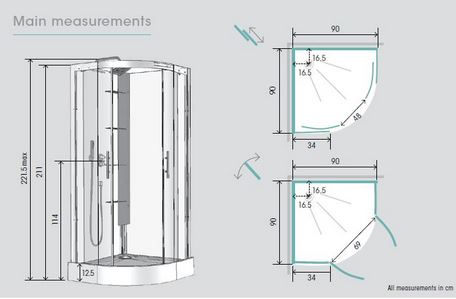 Kinedo Horizon 900 x 900mm Quadrant Pivot Shower Cubicle